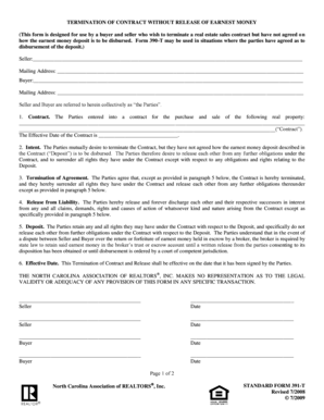 Termination of Contract and Release of Earnest Money  Form