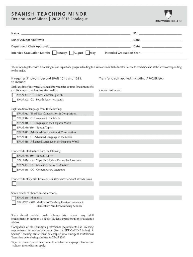 SPANISH TEACHING MINOR Edgewood College  Form