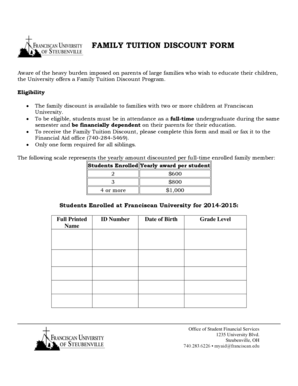 FAMILY DISCOUNT FORM Franciscan University of Steubenville Franciscan