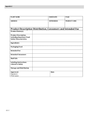 Food Safety Plan Worksheets  Form