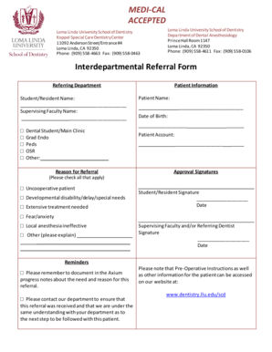 Loma Linda Dental Referral Form