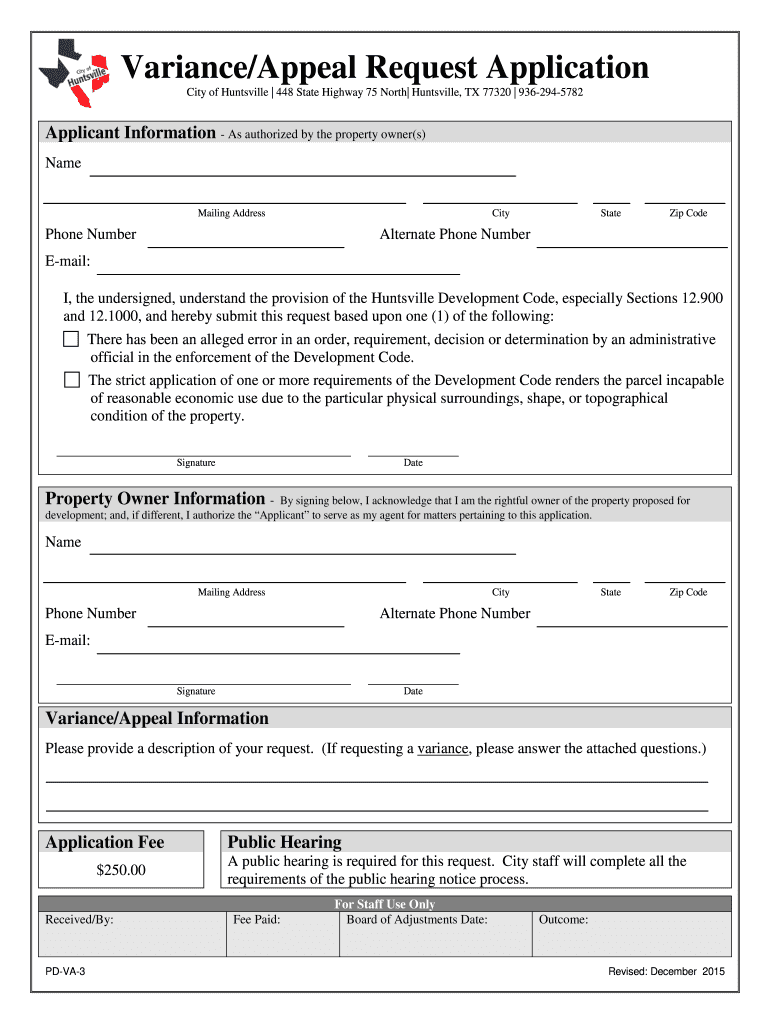  VarianceAppeal Request Application 2015