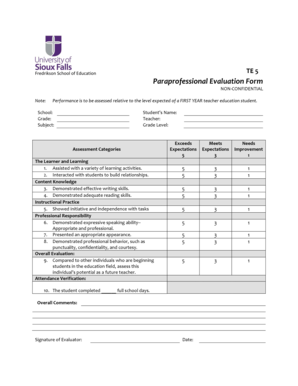 Paraprofessional Evaluation Form