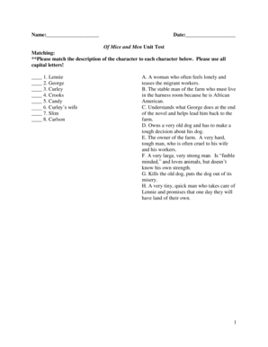 Of Mice and Men Unit Test  Form