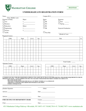 UNDERGRADUATE REGISTRATION FORM Manhattan College Manhattan