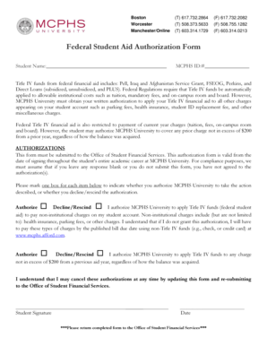 Federal Student Aid Authorization Form MCPHS University My Mcphs