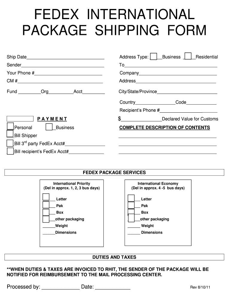  International Package Form 2011