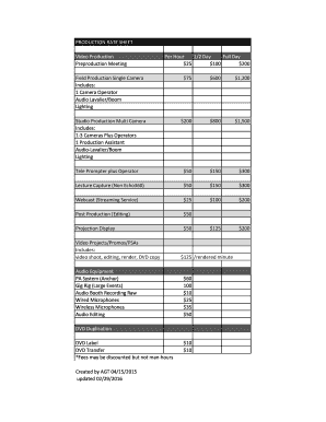 Video Production Pricing Sheet PDF  Form