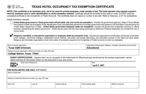 Texas Hotel Tax Exempt Form