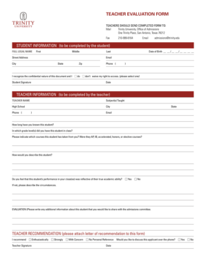 Trinity University Teacher Evaluation  Form