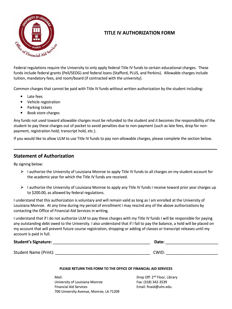Title Iv Funds Authorization Form