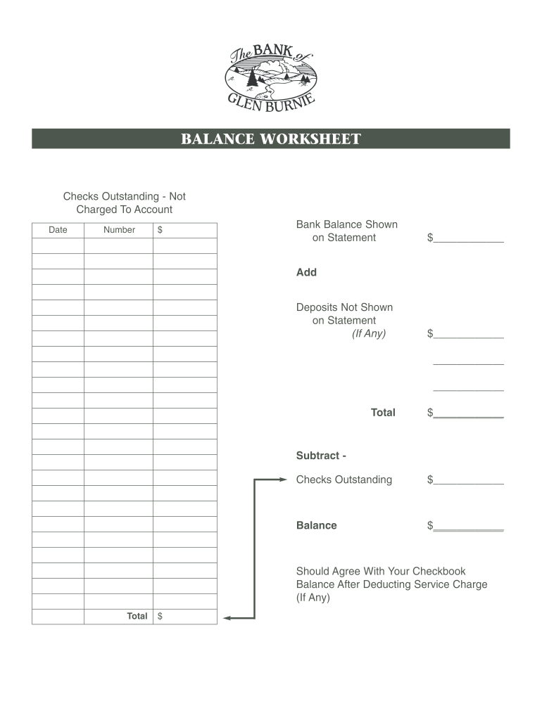 BALANCE WORKSHEET Thebankofglenburniecom  Form