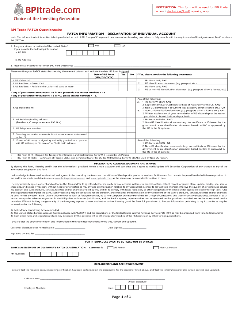 Bpi Fatca Form