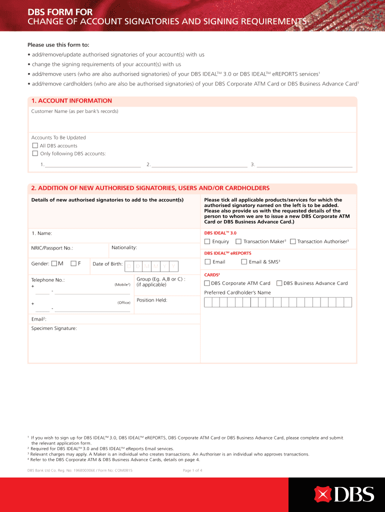 Dbs Change of Signatories Form