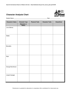 A Raisin in the Sun Character Chart PDF  Form