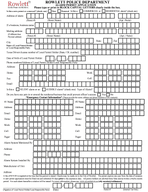  ROWLETT POLICE DEPARTMENT ALARM PERMIT APPLICATION 2014