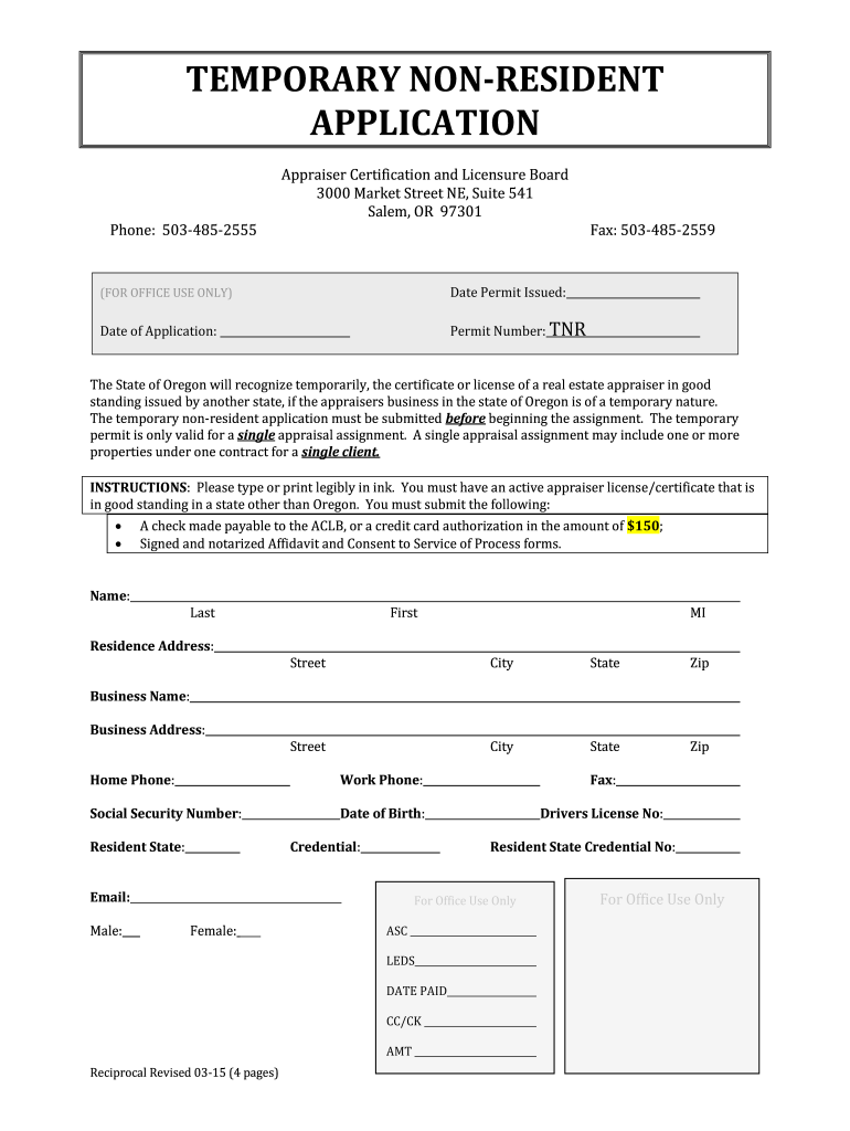 TEMPORARY NON RESIDENT APPLICATION  ACLB  Oregonaclb  Form