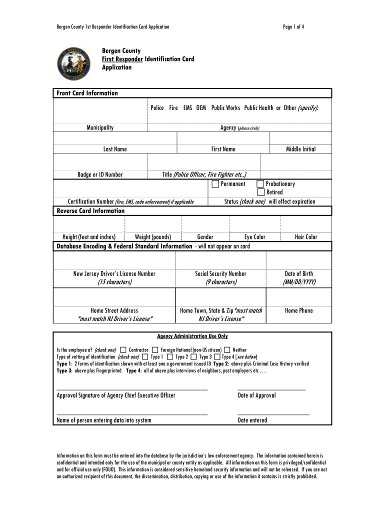 Bergen County ID  Form