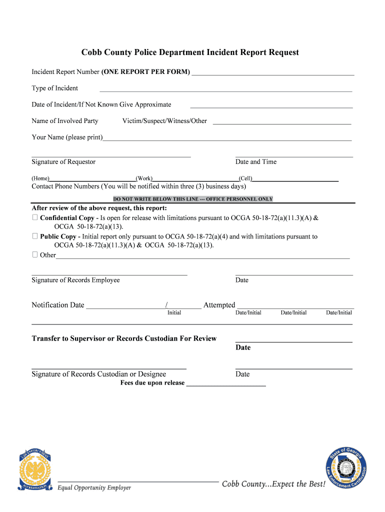  Cobb County Police Department Incident Report Request 2011