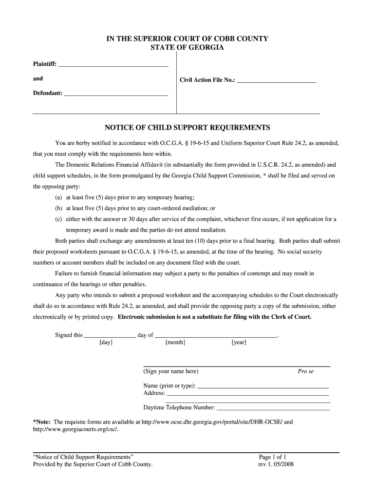 In the SUPERIOR COURT of COBB COUNTY STATE of GEORGIA Cobbcounty  Form
