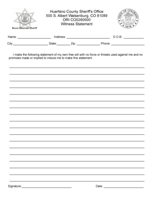 Huerfano County Sheriff&#039;s Office 500 S  Form