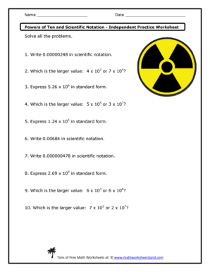 Powers of Ten and Scientific Notation Worksheets  Form