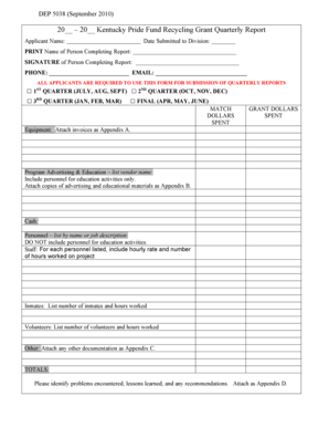 Recycling Grant Quarterly Report Kentucky Dep Ky  Form