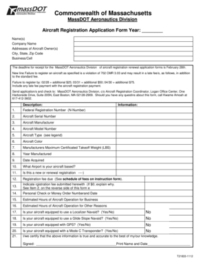 Massdot Aeronautics Aircraft Registration  Form