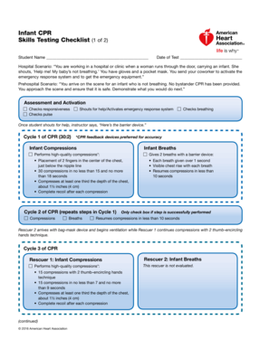 Infant CPR Infant CPR Skills Testing Checklist Skills Firecenter Mnscu  Form