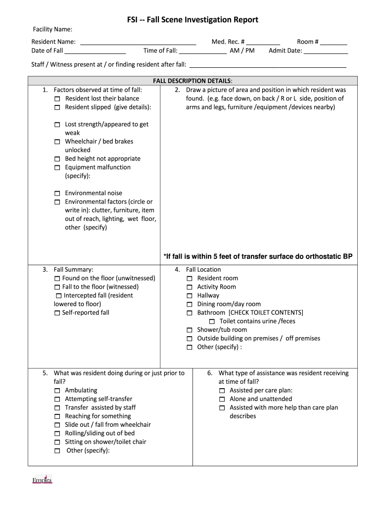 Fall Scene Investigation Report Form