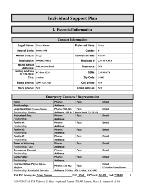 Individual Support Plan Dbhdsvirginiagov Dbhds Virginia  Form