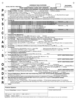 POST ANESTHESIA CARE UNIT ORDERS CSJCSM Dr Carondelet  Form