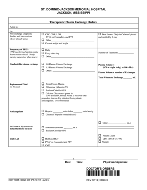 Plasmapheresis Order Set  Form