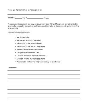  Final Wishes Worksheet PDF 2010