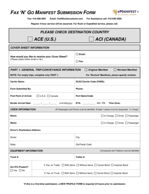 Fax 39n39 Go Manifest Submission Form EManifest ECustoms