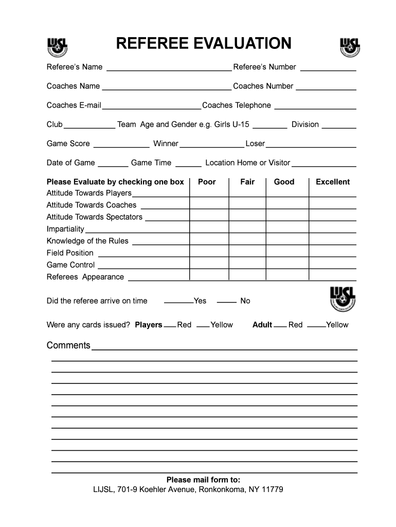 Soccer Referee Evaluation Form