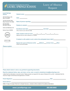 Leave of Absence Request Laurel Springs School  Form