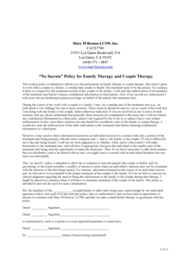 No Secrets Policy for Family Therapy and Couple  Form