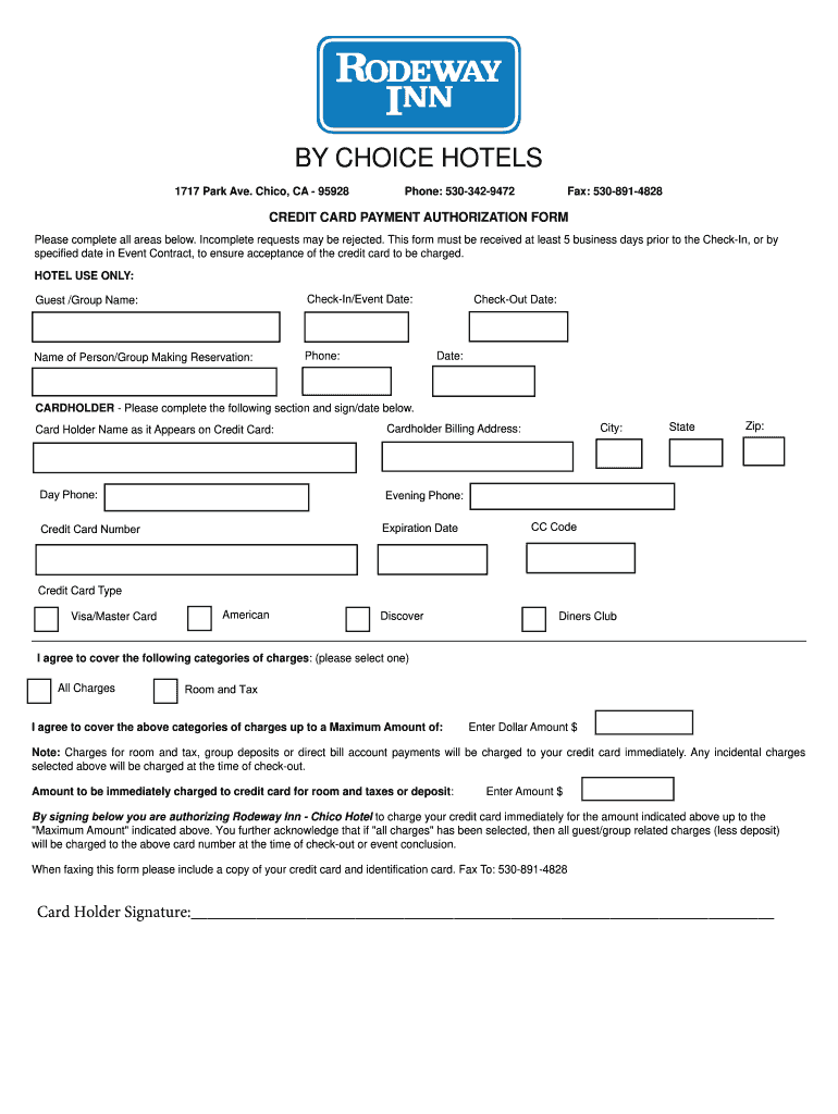 Cc Authorization Form Hotel Holiday Inn Express 300 Broad Way Albany Downtown