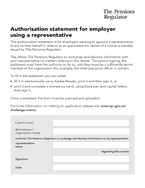 Authorisation Statement for Employer Using a Representative  Form
