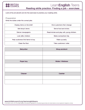 Reading Skills Practice Finding a Job Exercises  Form