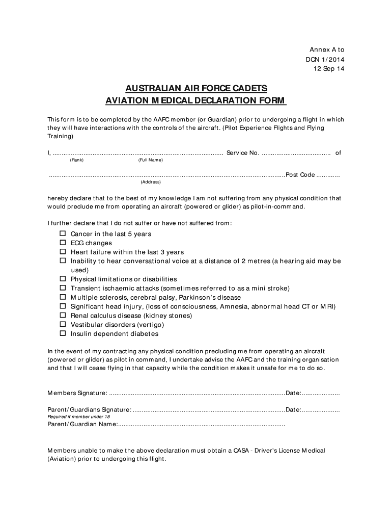 AUSTRALIAN AIR FORCE CADETS AVIATION MEDICAL DECLARATION FORM Aviation 3wg Aafc Org