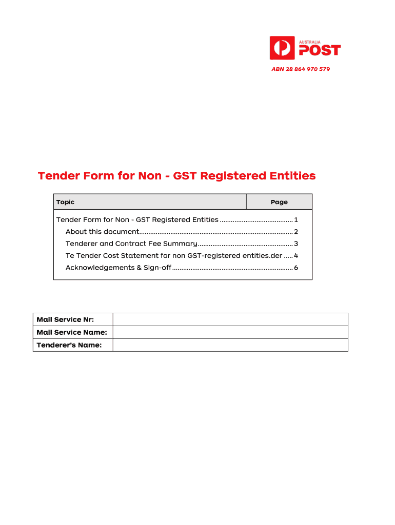 Tender Form for Non GST Registered Entities  Australia Post