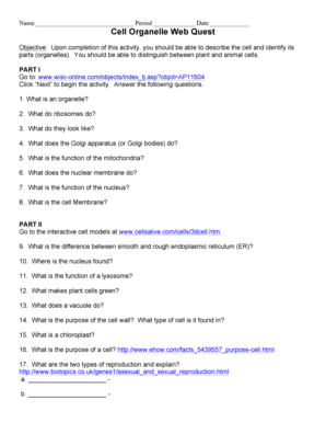 Cell Organelle Webquest Answers Part 1  Form