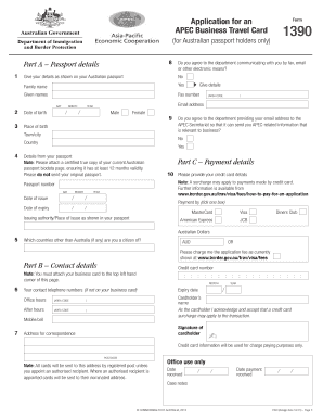 1390 Application for an APEC Business Travel Card for Australian  Form