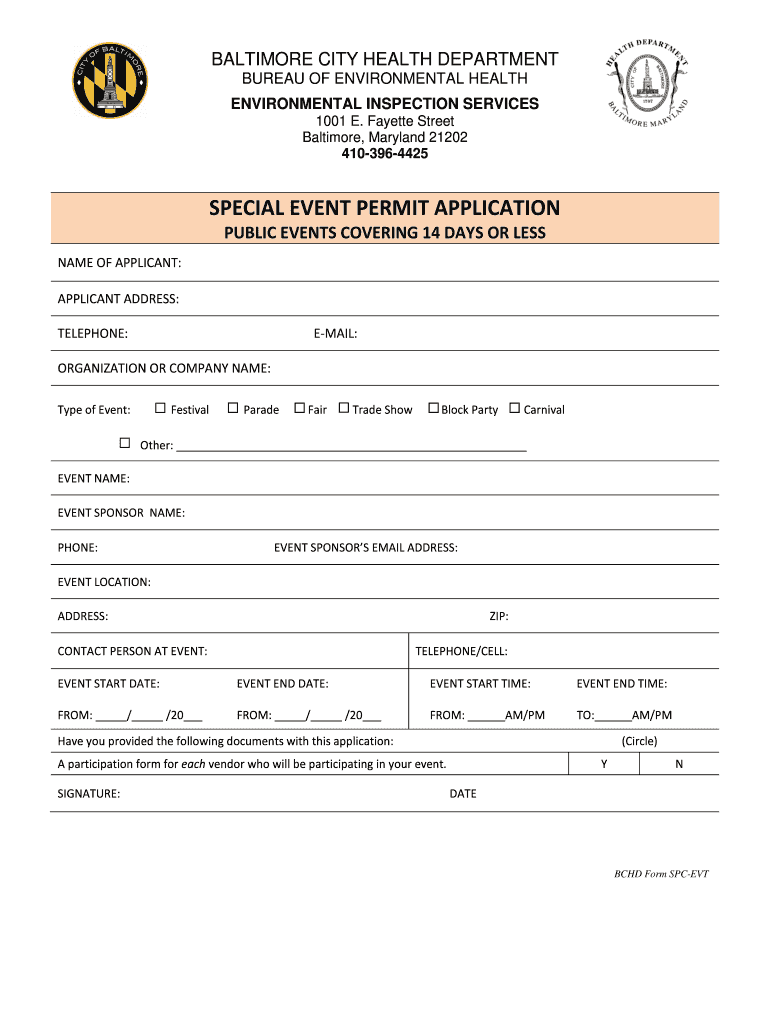 Baltimore City Health Department  Form