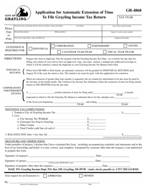 Application for Automatic Extension of Time GR 4868  Form