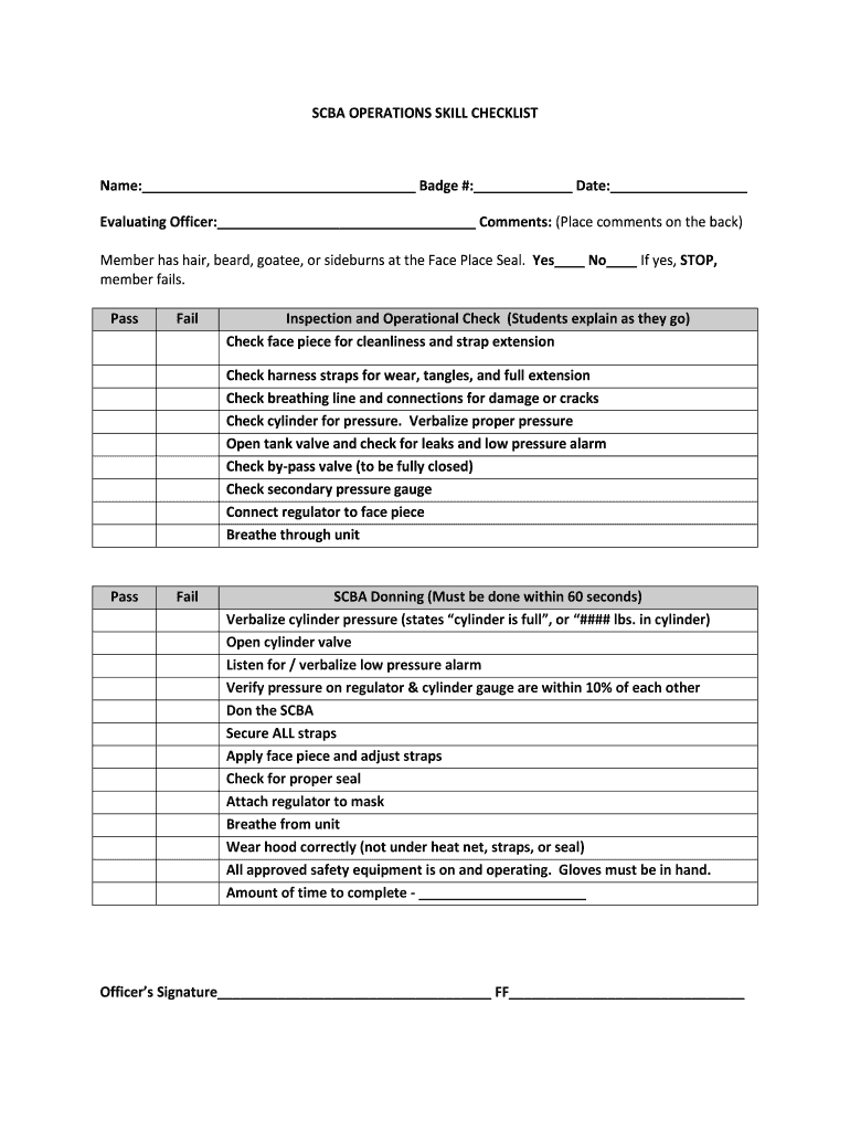 Scba Checklist PDF  Form