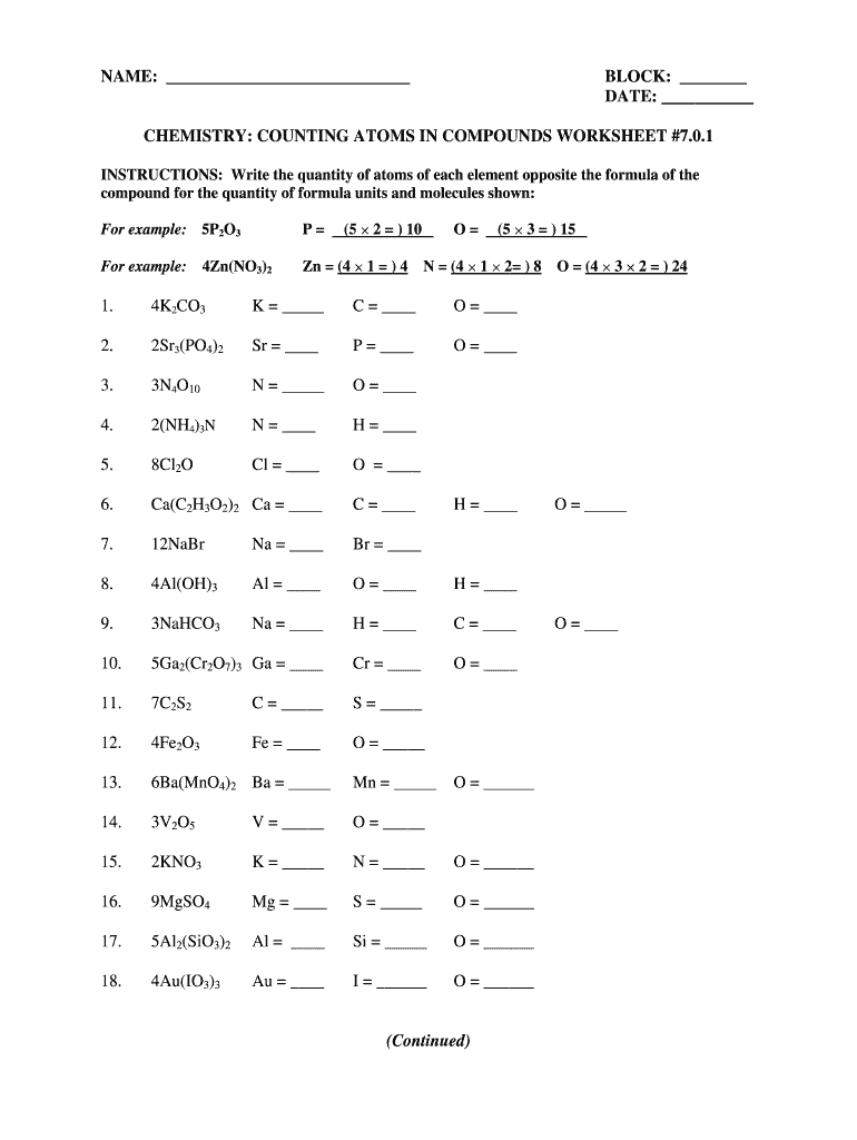 Counting Atoms Practice Answer Key  Form