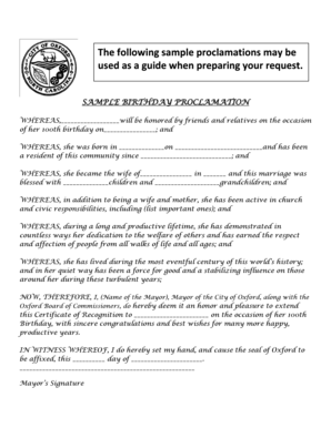 Birthday Proclamation Template  Form